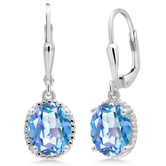 925 Sterling Silver with 3.60 Cttw Millennium Blue Mystic Quartz Oval Earrings